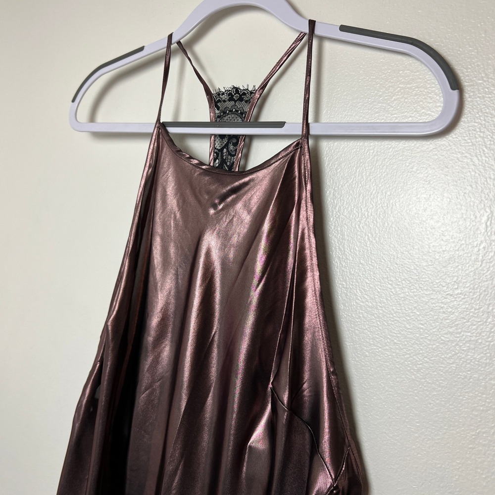 Intimately Free People L Sunset Shimmer Satin Midi Slip‎ Dress Rose Metallic - Picture 3 of 8